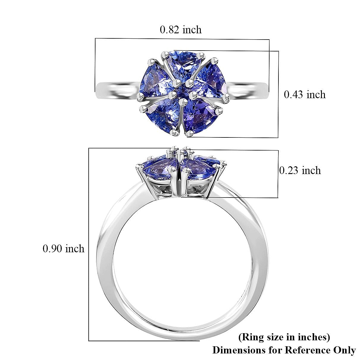 Tanzanite Floral Ring in Platinum Over Sterling Silver (Size 10.0) 1.15 ctw image number 5