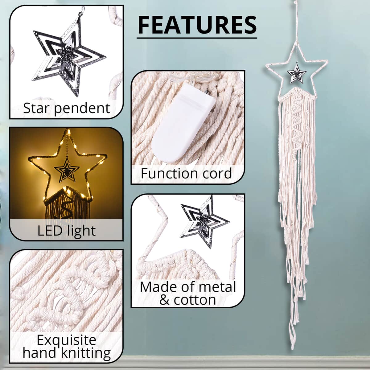Beige Star-shaped Dream Catcher with LED Light (CR2032x2 Included) image number 2