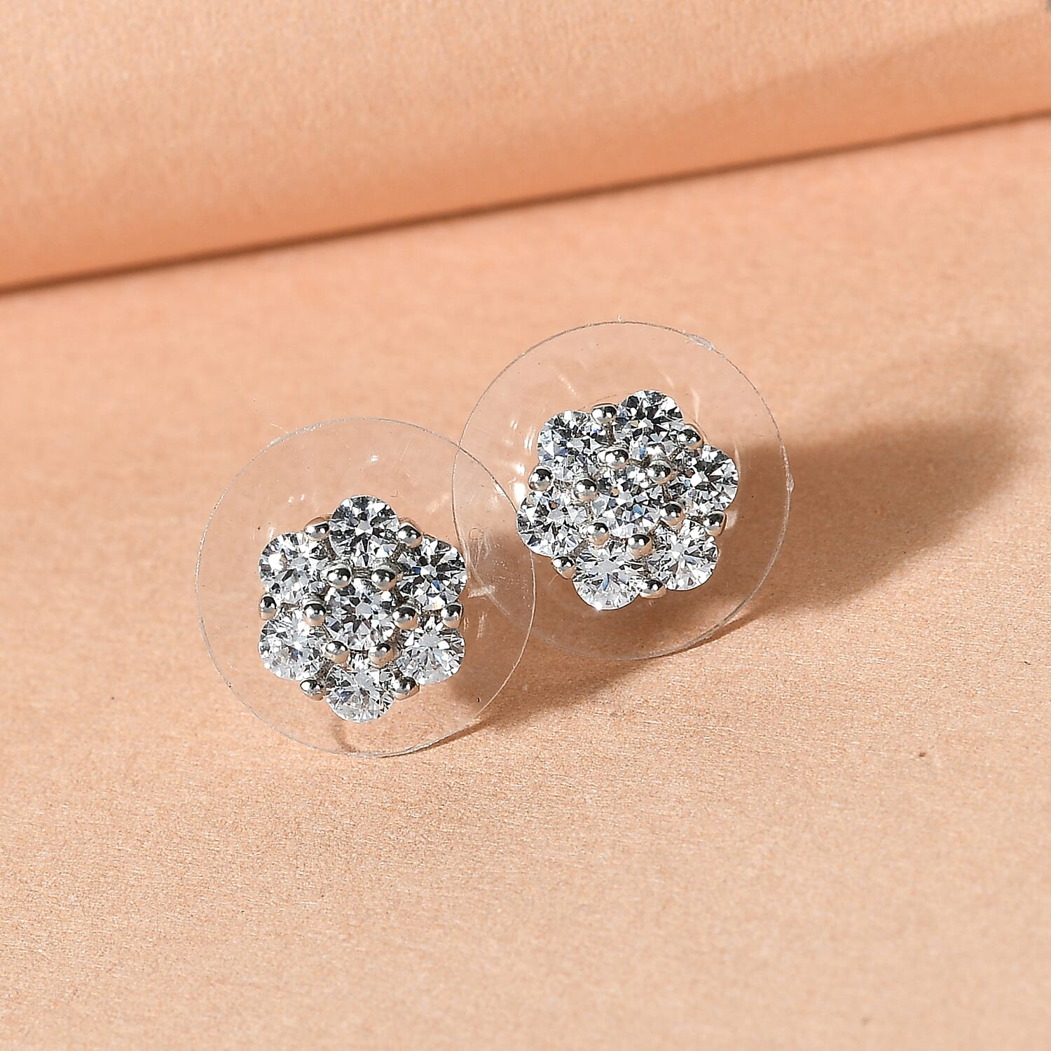 Lustro Stella Finest CZ Earrings in PlatInum Over Sterling Silver 1.60 ctw