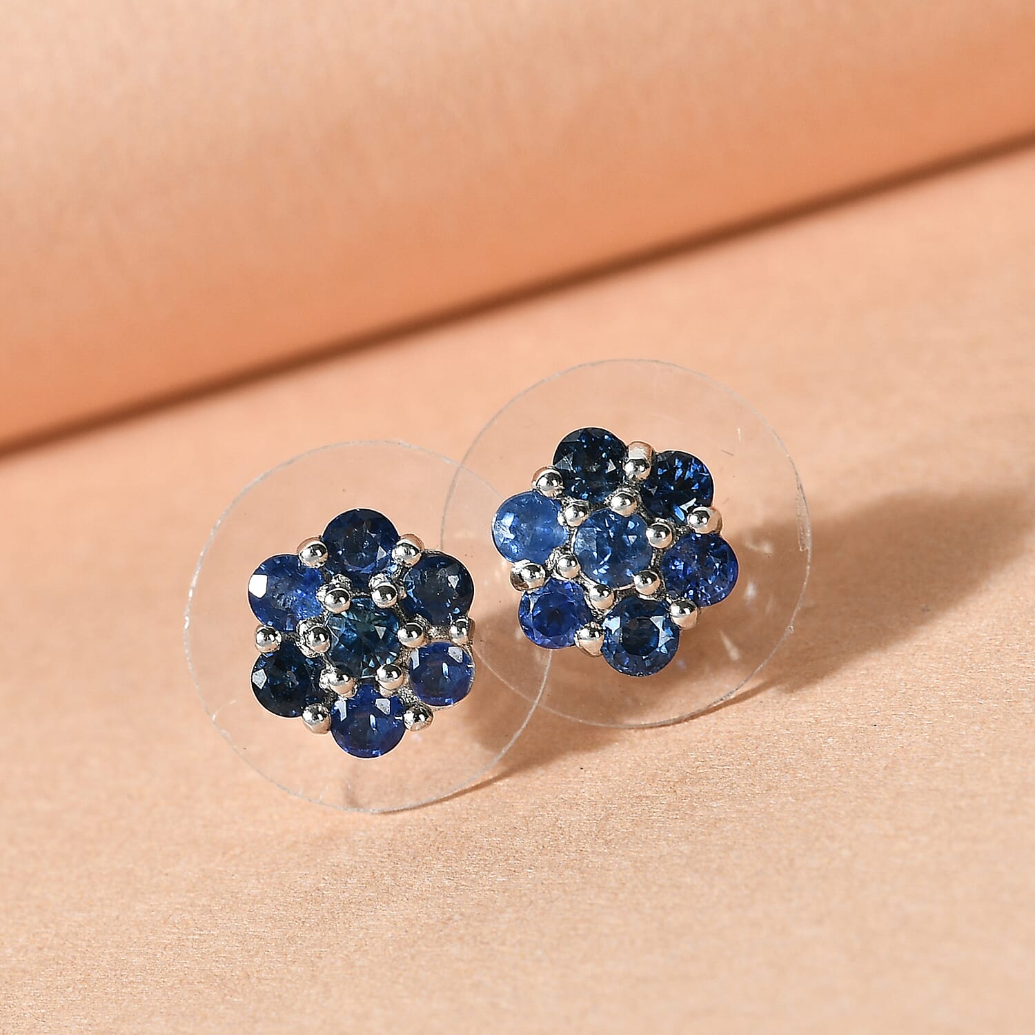 Kanchanaburi Blue Sapphire 1.30 ctw Earrings in Platinum Over Sterling Silver
