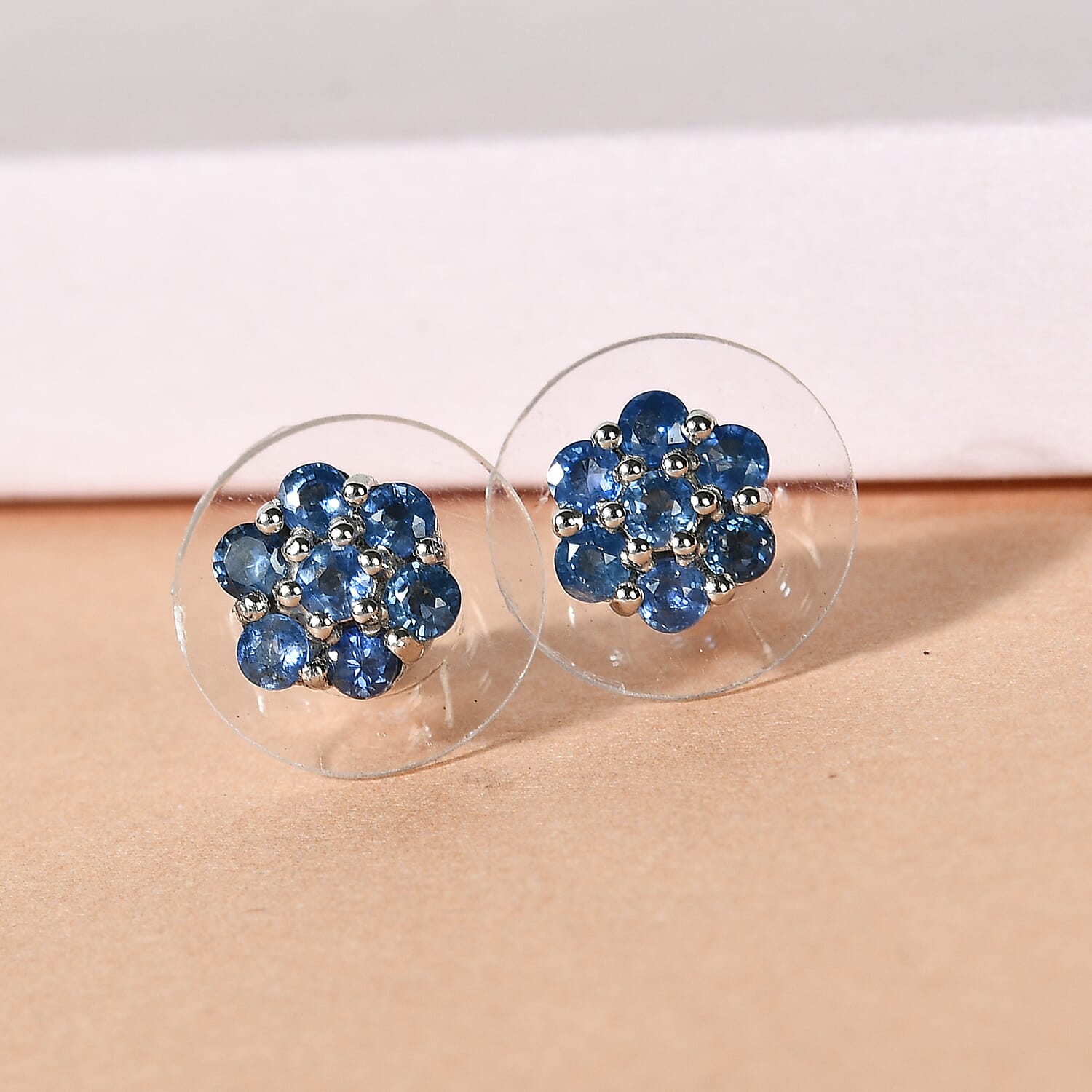 Kanchanaburi Blue Sapphire 1.30 ctw Earrings in Platinum Over Sterling Silver