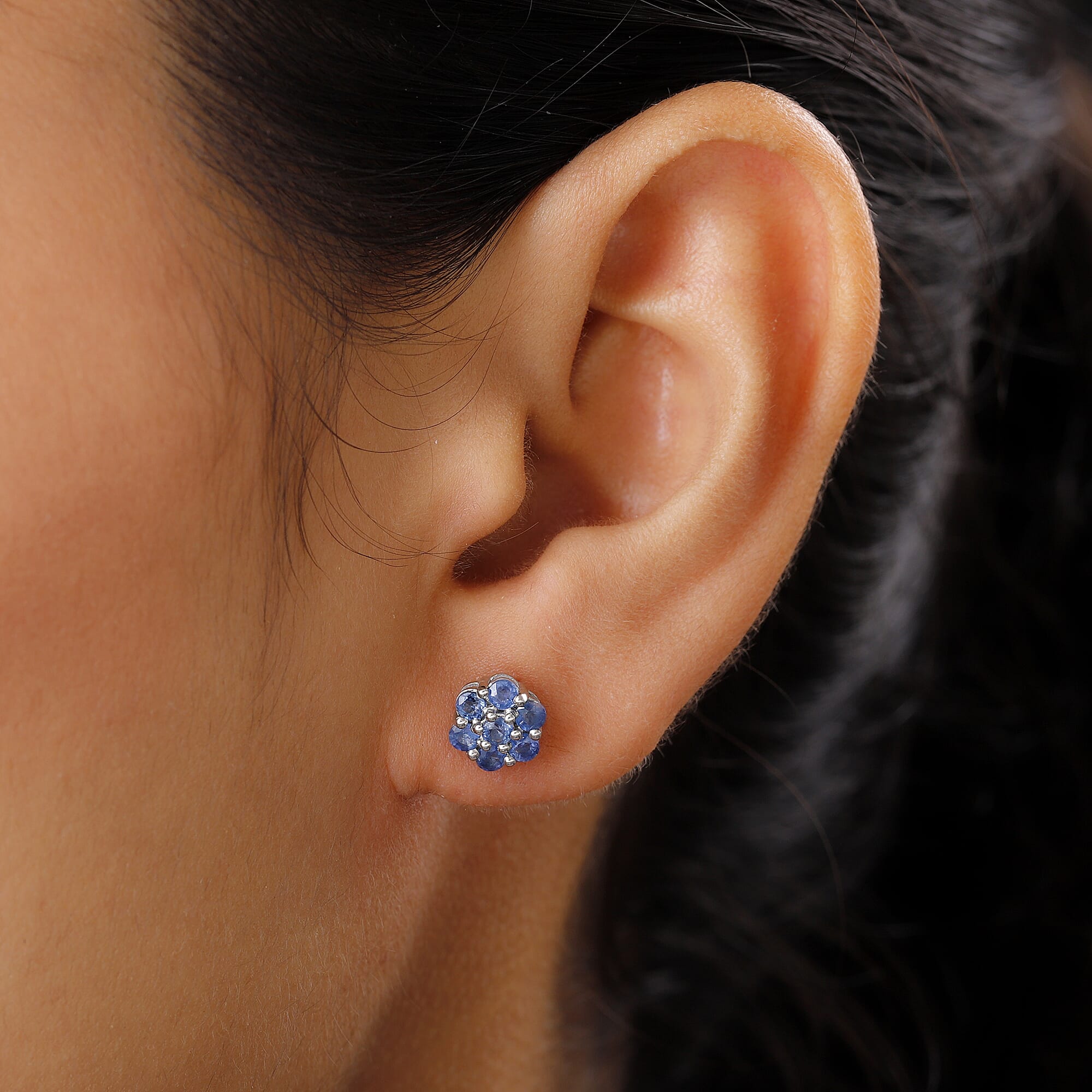 Kanchanaburi Blue Sapphire 1.30 ctw Earrings in Platinum Over Sterling Silver