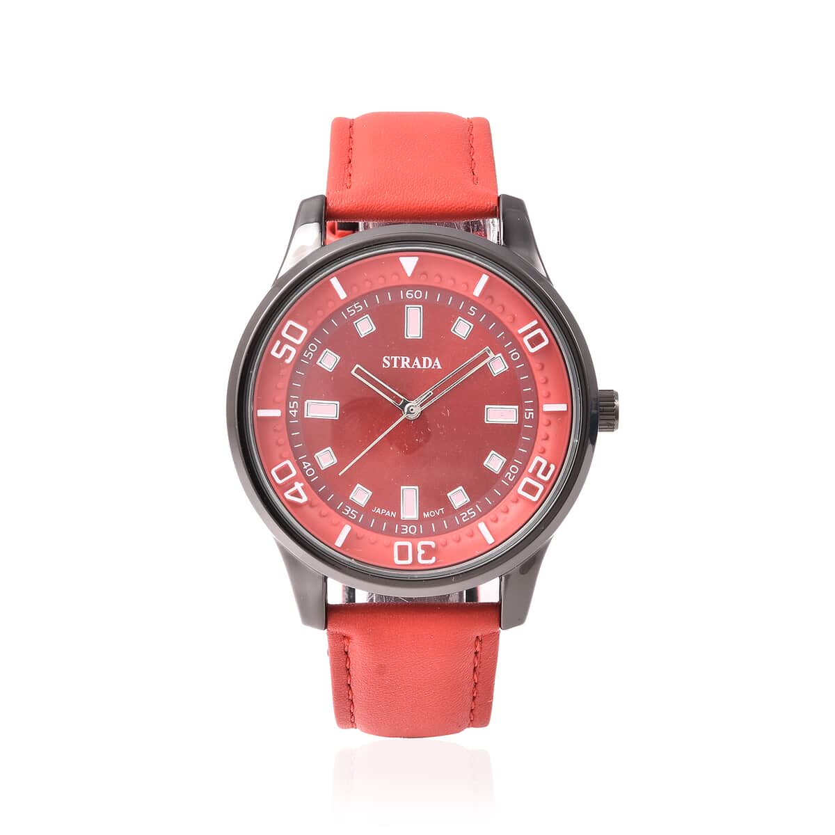 Strada Japanese Movement Water Resistant Watch with Red Faux Leather Band and Stainless Steel Back image number 0