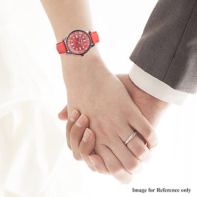 Strada Japanese Movement Water Resistant Watch with Red Faux Leather Band and Stainless Steel Back