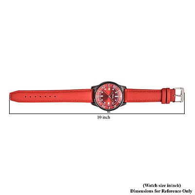 Strada Japanese Movement Water Resistant Watch with Red Faux Leather Band and Stainless Steel Back