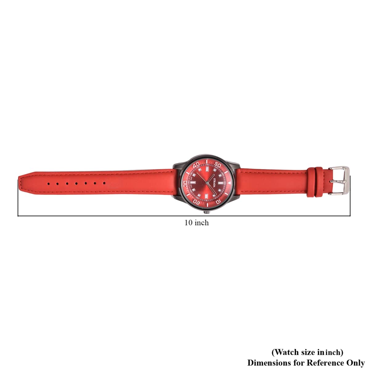 Strada Japanese Movement Water Resistant Watch with Red Faux Leather Band and Stainless Steel Back image number 5
