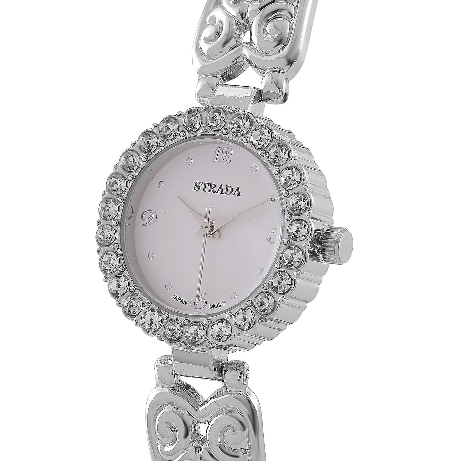 Strada stretchable Austrian Crystal Japanese Movement Water Resistant Bracelet Watch in Stainless Steel Strap and Back (9 In)