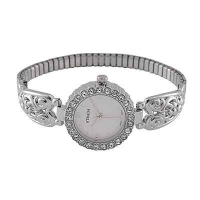 Strada stretchable Austrian Crystal Japanese Movement Water Resistant Bracelet Watch in Stainless Steel Strap and Back (9 In)