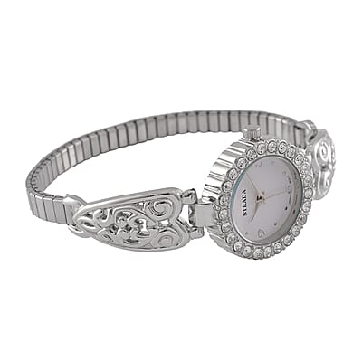 Strada stretchable Austrian Crystal Japanese Movement Water Resistant Bracelet Watch in Stainless Steel Strap and Back (9 In)