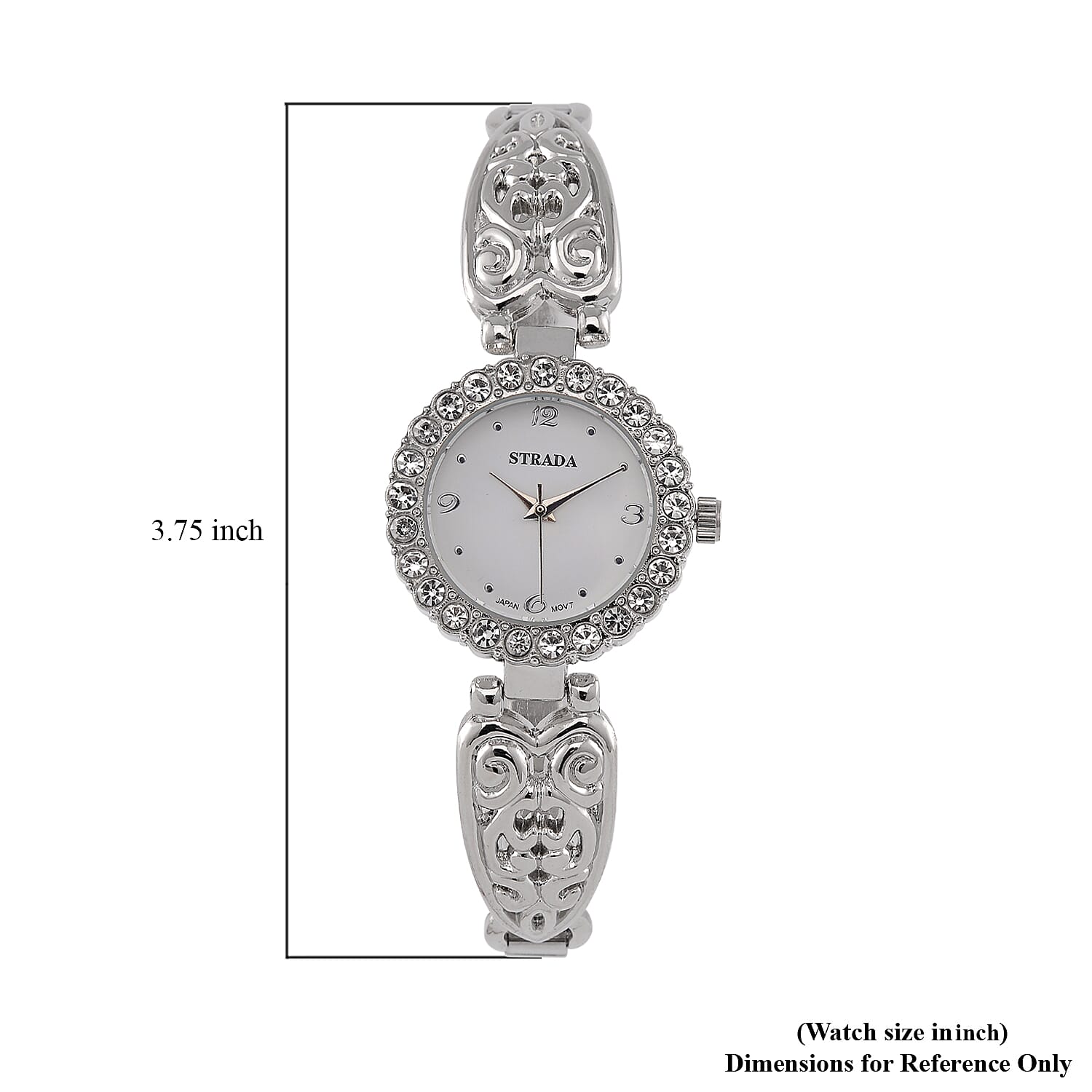 Strada stretchable Austrian Crystal Japanese Movement Water Resistant Bracelet Watch in Stainless Steel Strap and Back (9 In)