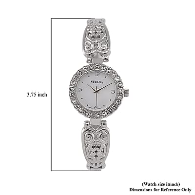 Strada stretchable Austrian Crystal Japanese Movement Water Resistant Bracelet Watch in Stainless Steel Strap and Back (9 In)