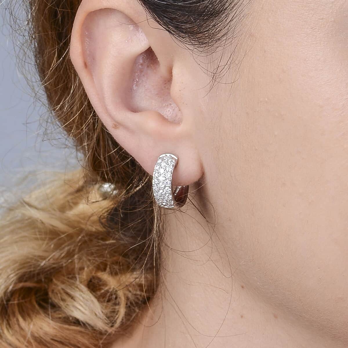 Moissanite Huggie Hoop Earrings in Sterling Silver 1.25 ctw image number 2