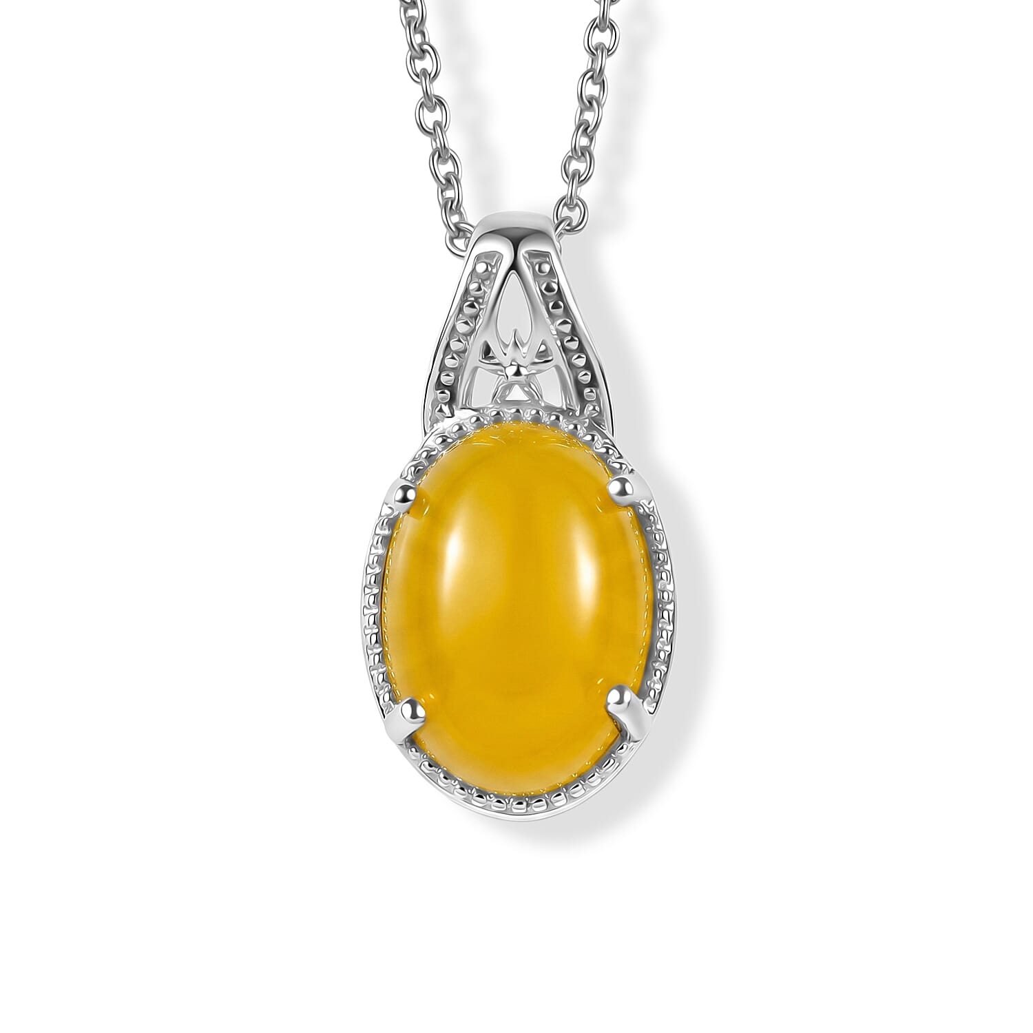 Dyed Yellow Jade Platinum Over Sterling Silver Pendant, With Chain (20 in)  1.25 ctw