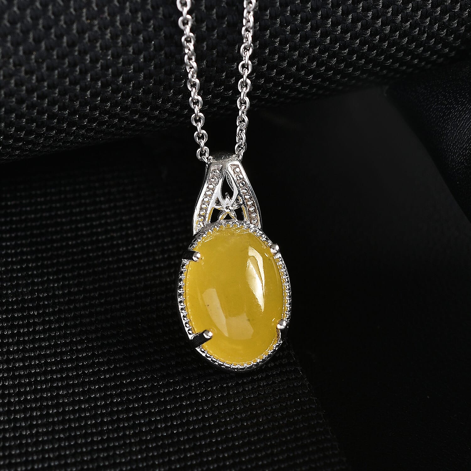 Dyed Yellow Jade Platinum Over Sterling Silver Pendant, With Chain (20 in)  1.25 ctw