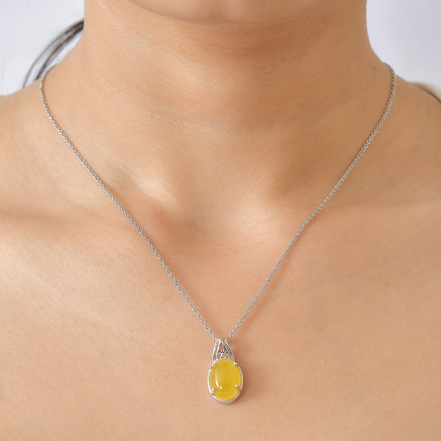 Dyed Yellow Jade Platinum Over Sterling Silver Pendant, With Chain (20 in)  1.25 ctw