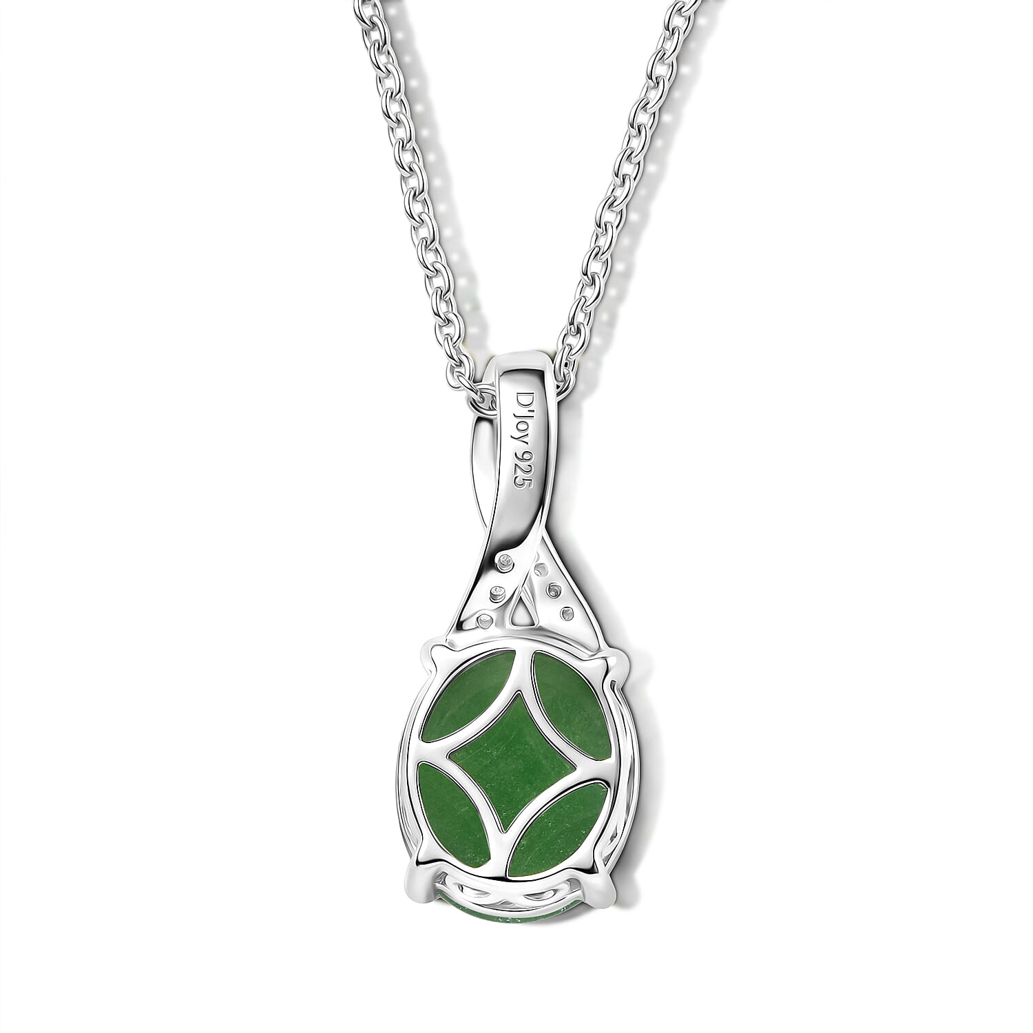 Green Jade, Diamond Platinum Over Sterling Silver Pendant, With Chain (20 in)  5.06 ctw