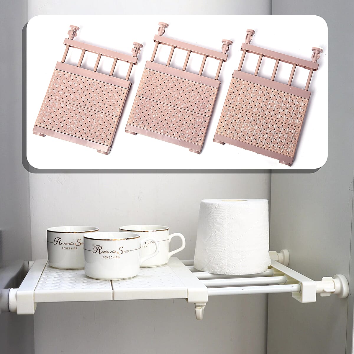 Set of 3 White Stainless Steel Adjustable Storage Rack (11.42-18.11) image number 1