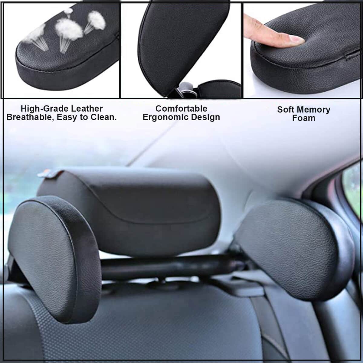 Black Car Sweat-resistant Sleeping Headrest with Side Wings, 180 Degree Adjustable Neck Rest Pillow, Soft Memory Foam, Mountable on Car Seat image number 2