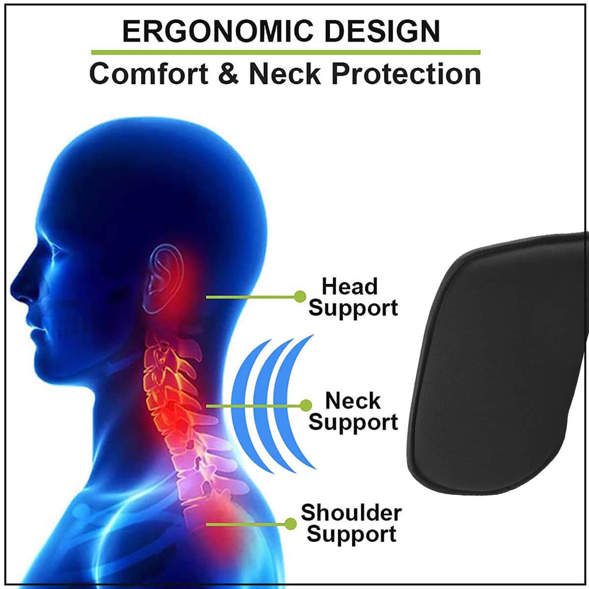 Black Car Sweat-resistant Sleeping Headrest with Side Wings, 180 Degree Adjustable Neck Rest Pillow, Soft Memory Foam, Mountable on Car Seat image number 3