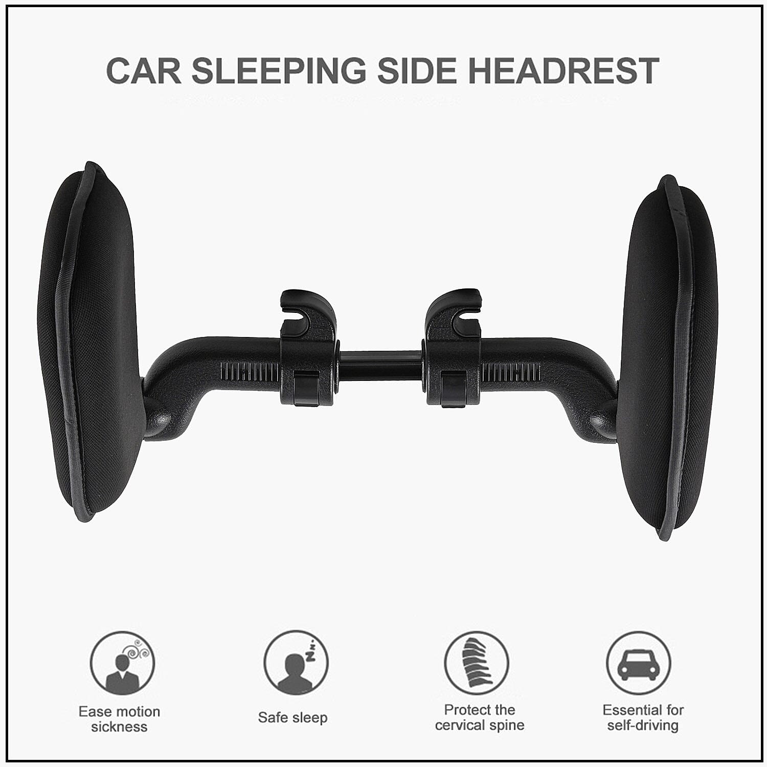 Black Car Sweat-resistant Sleeping Headrest with Side Wings, 180 Degree Adjustable Neck Rest Pillow, Soft Memory Foam, Mountable on Car Seat