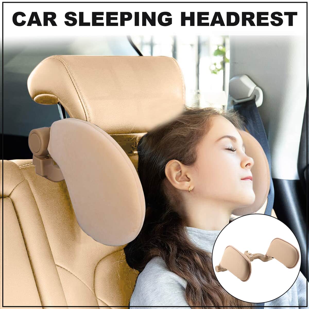 Beige Sweat-resistant Car Sleeping Head rest with Side Wings, 180 Degree Adjustable Neck Rest Pillow, Soft Memory Foam, Mountable on Car Seat image number 1