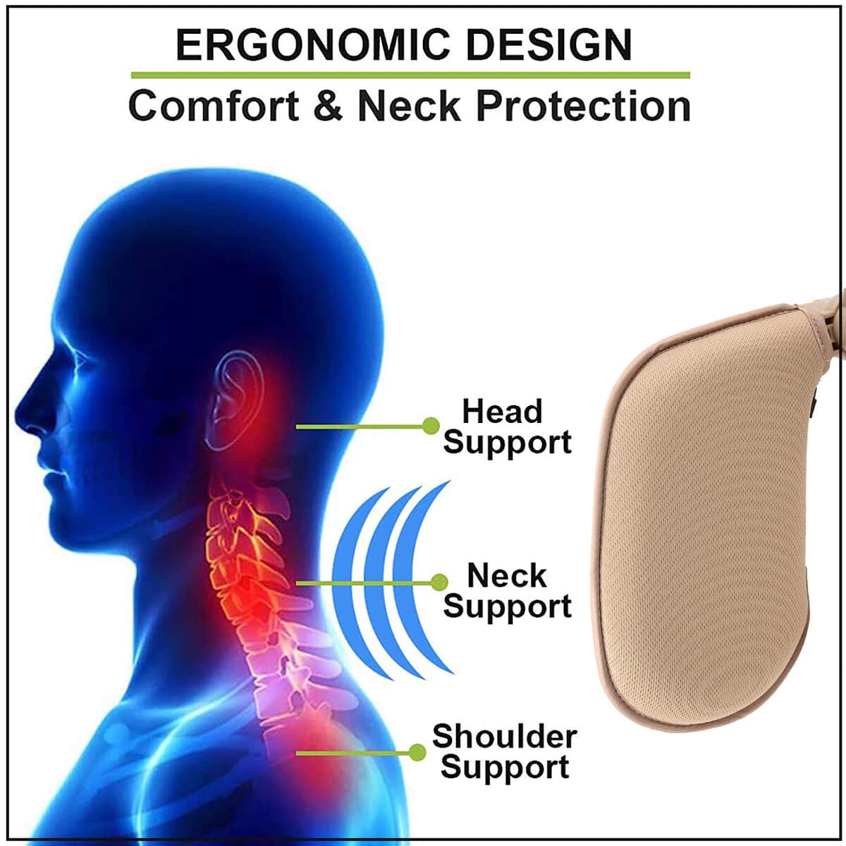 Beige Sweat-resistant Car Sleeping Head rest with Side Wings, 180 Degree Adjustable Neck Rest Pillow, Soft Memory Foam, Mountable on Car Seat image number 3