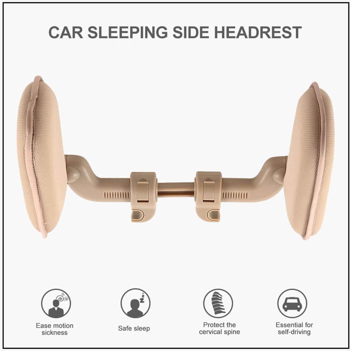 Beige Sweat-resistant Car Sleeping Head rest with Side Wings, 180 Degree Adjustable Neck Rest Pillow, Soft Memory Foam, Mountable on Car Seat image number 4