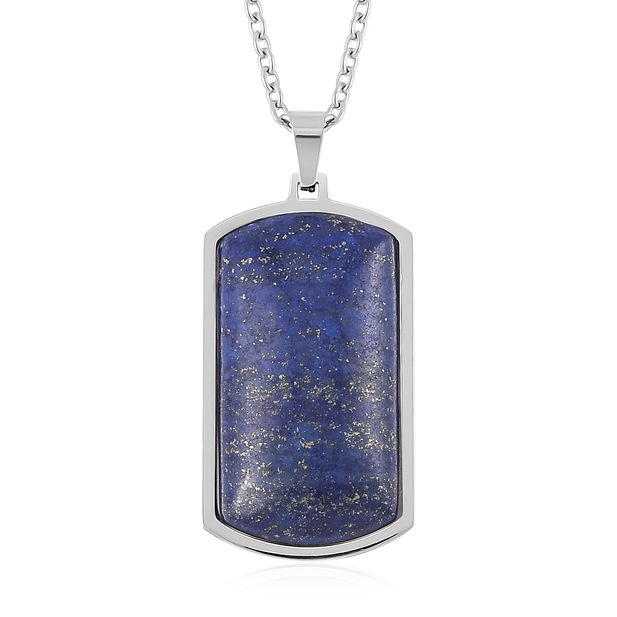 Lapis Lazuli Beaded Stretch Bracelet and Dog Tag Pendant Necklace (24.00 In) in Stainless Steel 219.15 ctw
