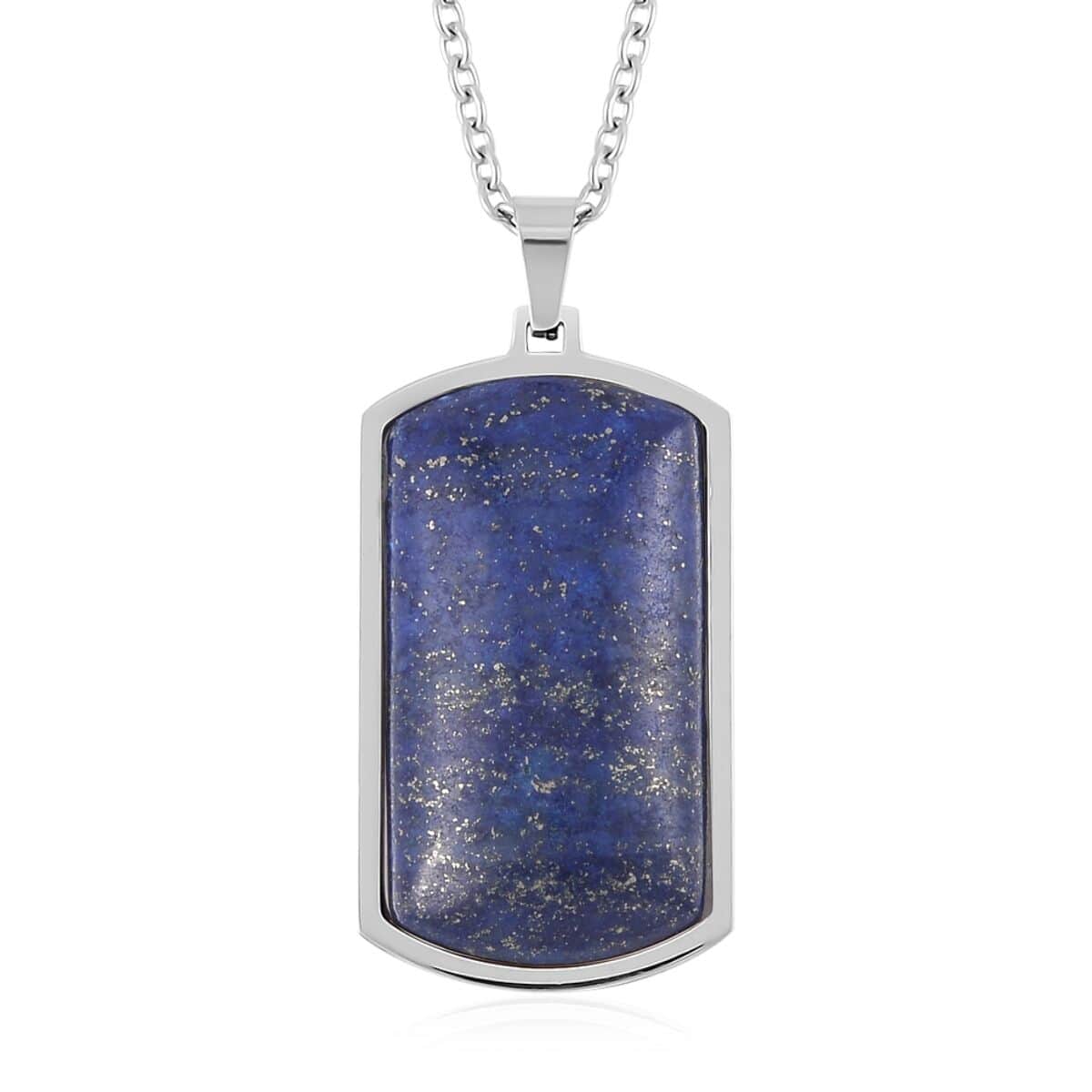 Lapis Lazuli Beaded Stretch Bracelet and Dog Tag Pendant Necklace (24.00 In) in Stainless Steel 219.15 ctw image number 2