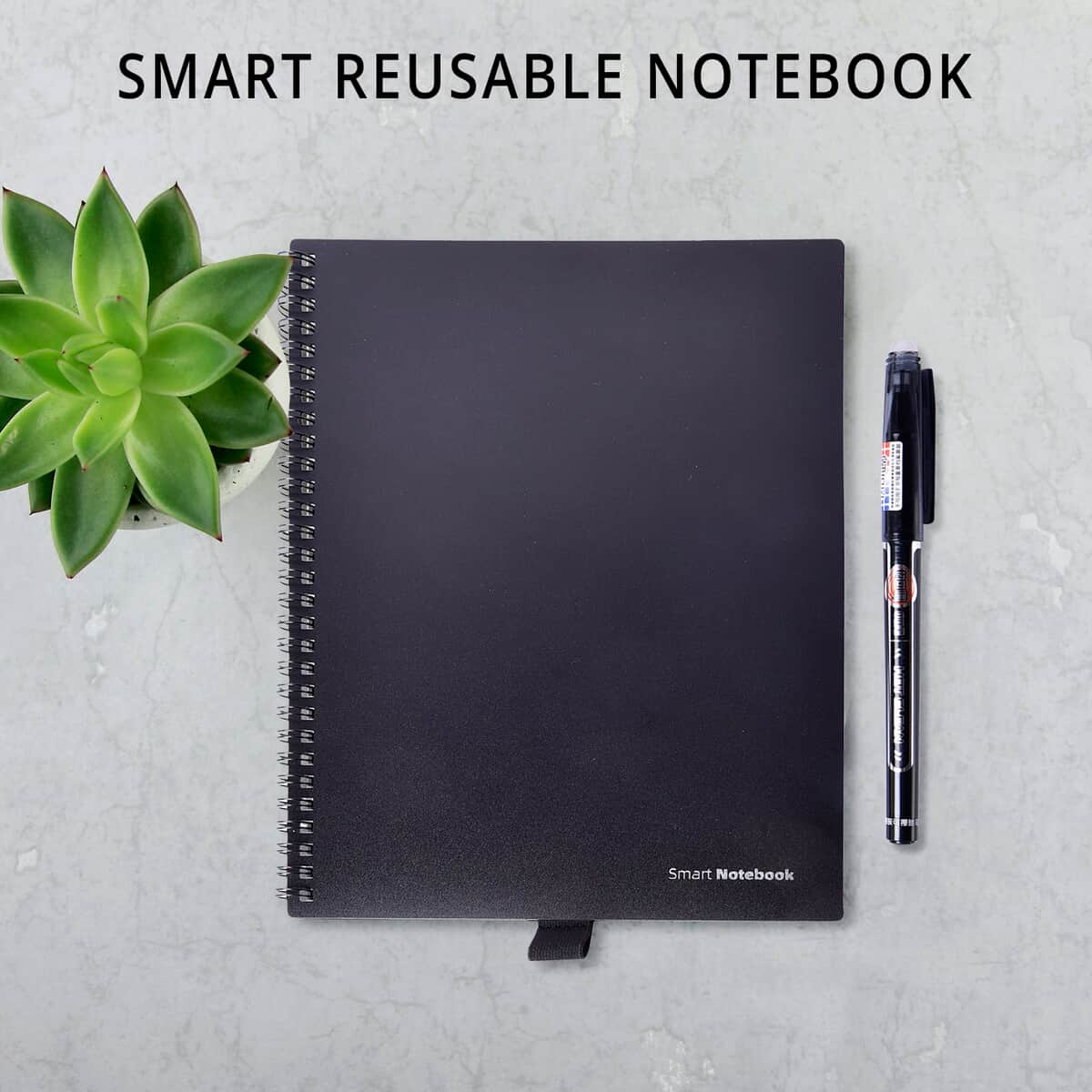 Black B5 Size Smart Reusable Dot Grid Eco Friendly Notebook with 1 Smudge Proof Reusable Ink Pen with erasable rubber image number 1