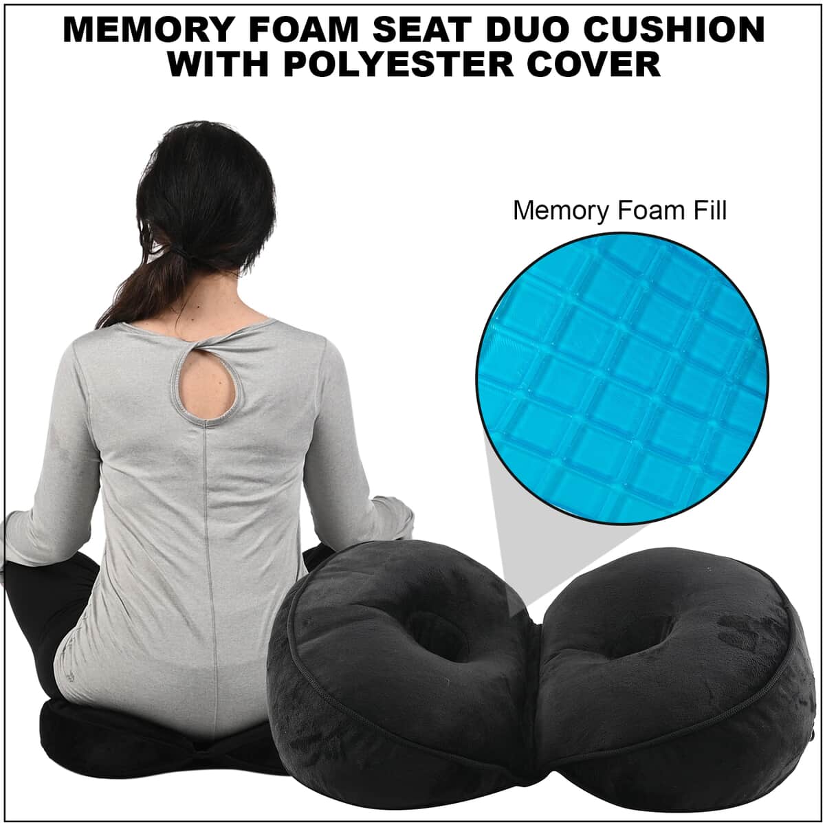 Black Memory Foam Seat Duo Cushion with Polyester Cover image number 1