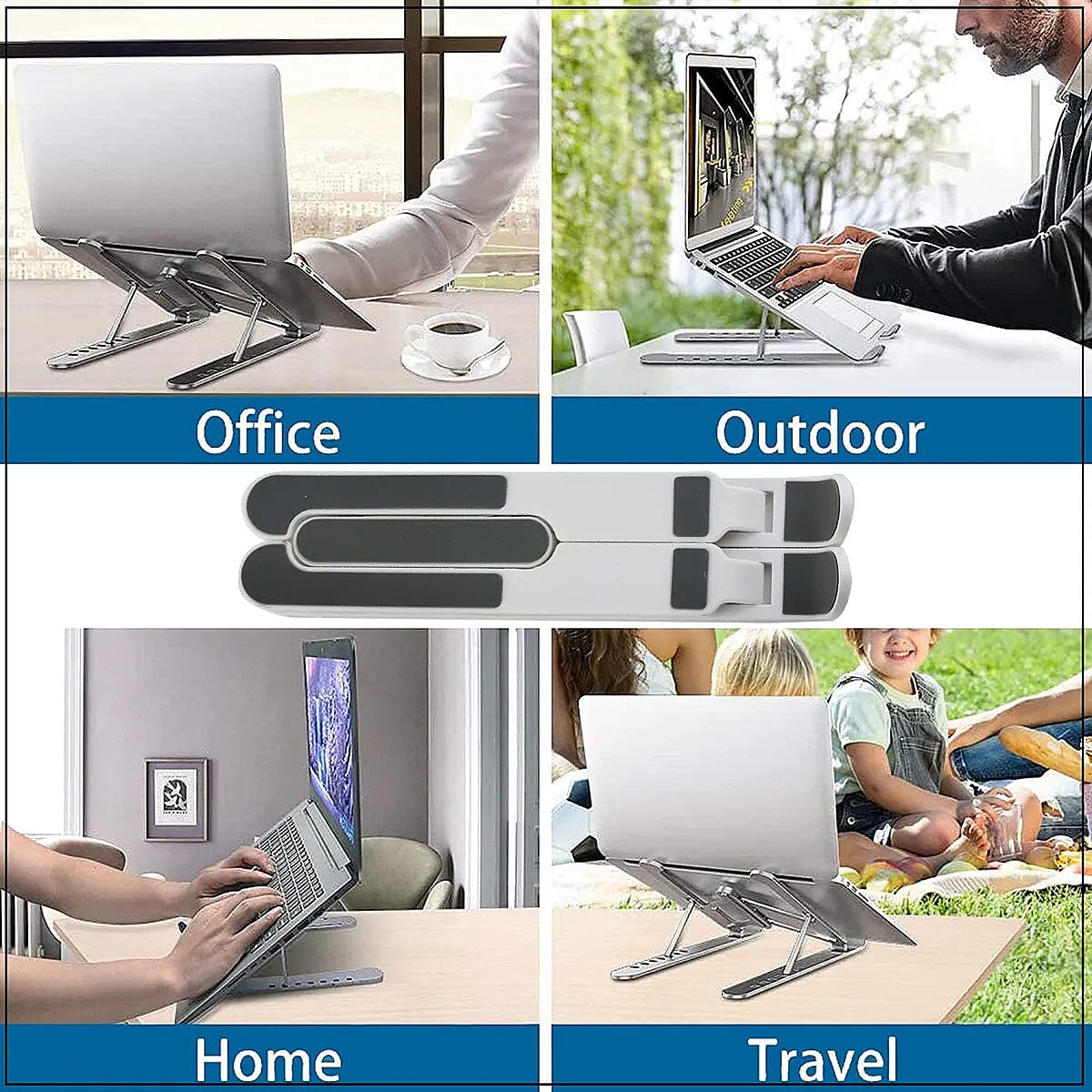 White Silicone and Stainless Steel Adjustable Total of 8 Different Angles Foldable Laptop Holder image number 3