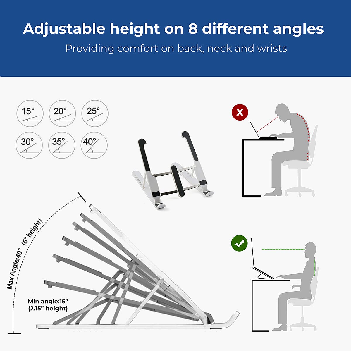 White Silicone and Stainless Steel Adjustable Total of 8 Different Angles Foldable Laptop Holder image number 4
