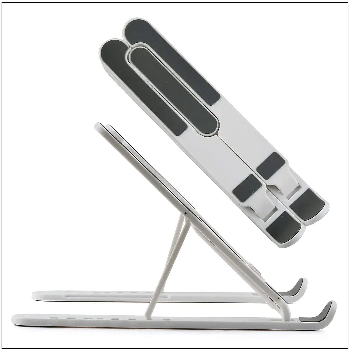 White Silicone and Stainless Steel Adjustable Total of 8 Different Angles Foldable Laptop Holder image number 5