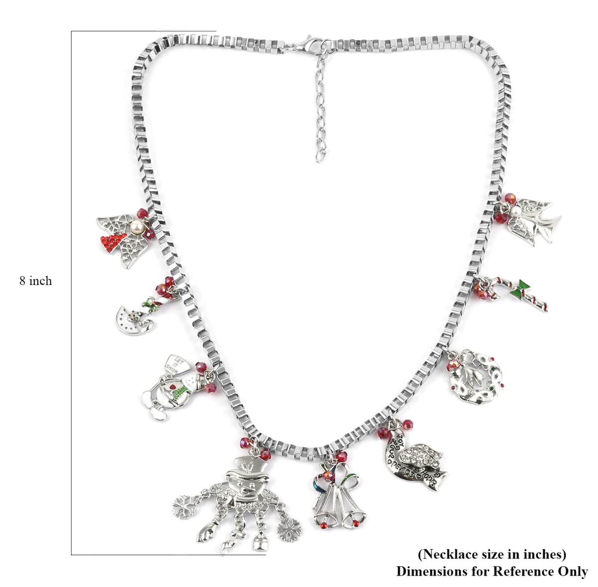 Red Magic Color Glass and Simulated Pearl, Multi Color Austrian Crystal Charm Necklace 20 Inch in Silvertone image number 3
