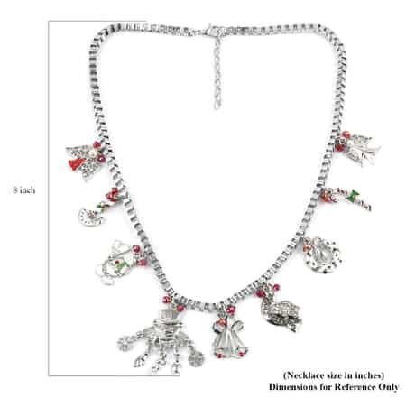 Red Magic Color Glass and Simulated Pearl, Multi Color Austrian Crystal Charm Necklace 20 Inches in Silvertone image number 3