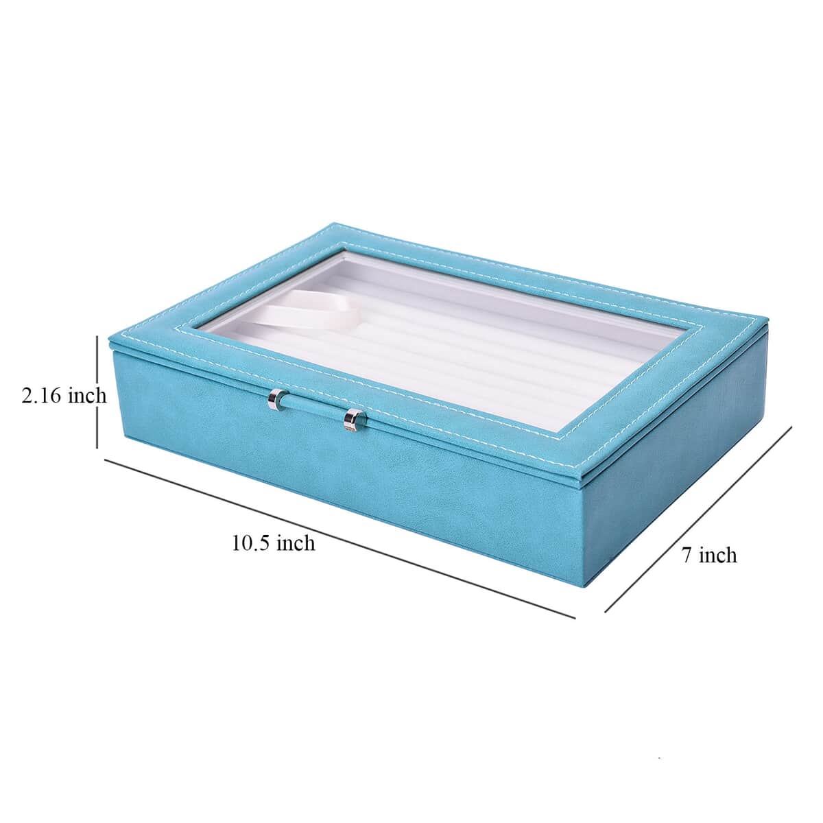 Teal Faux Leather Anti- Tarnish Lining Ring and Earrings Box with Glass Window (Approx 100 Slots) image number 3