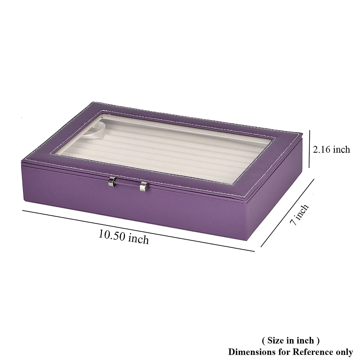 Dark Purple Faux Leather Anti Tarnish Lining Ring and Earrings Box with Glass Window (Approx 100 Slot) image number 6