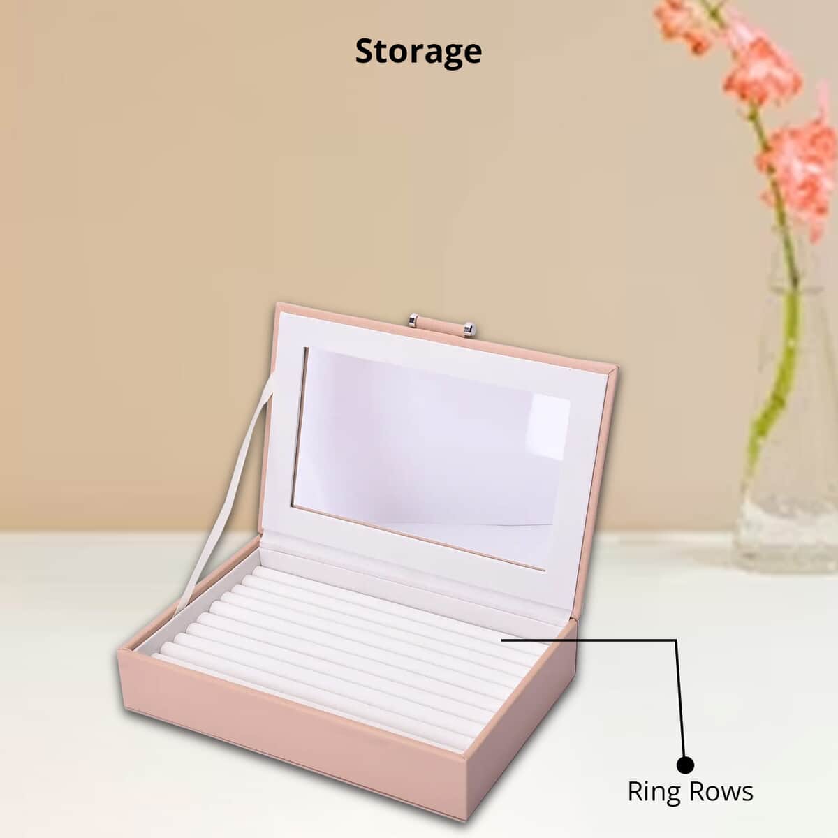 Beige Faux Leather Anti Tarnish Lining Ring and Earrings Box with Glass Window (Approx 100 Slot) image number 2