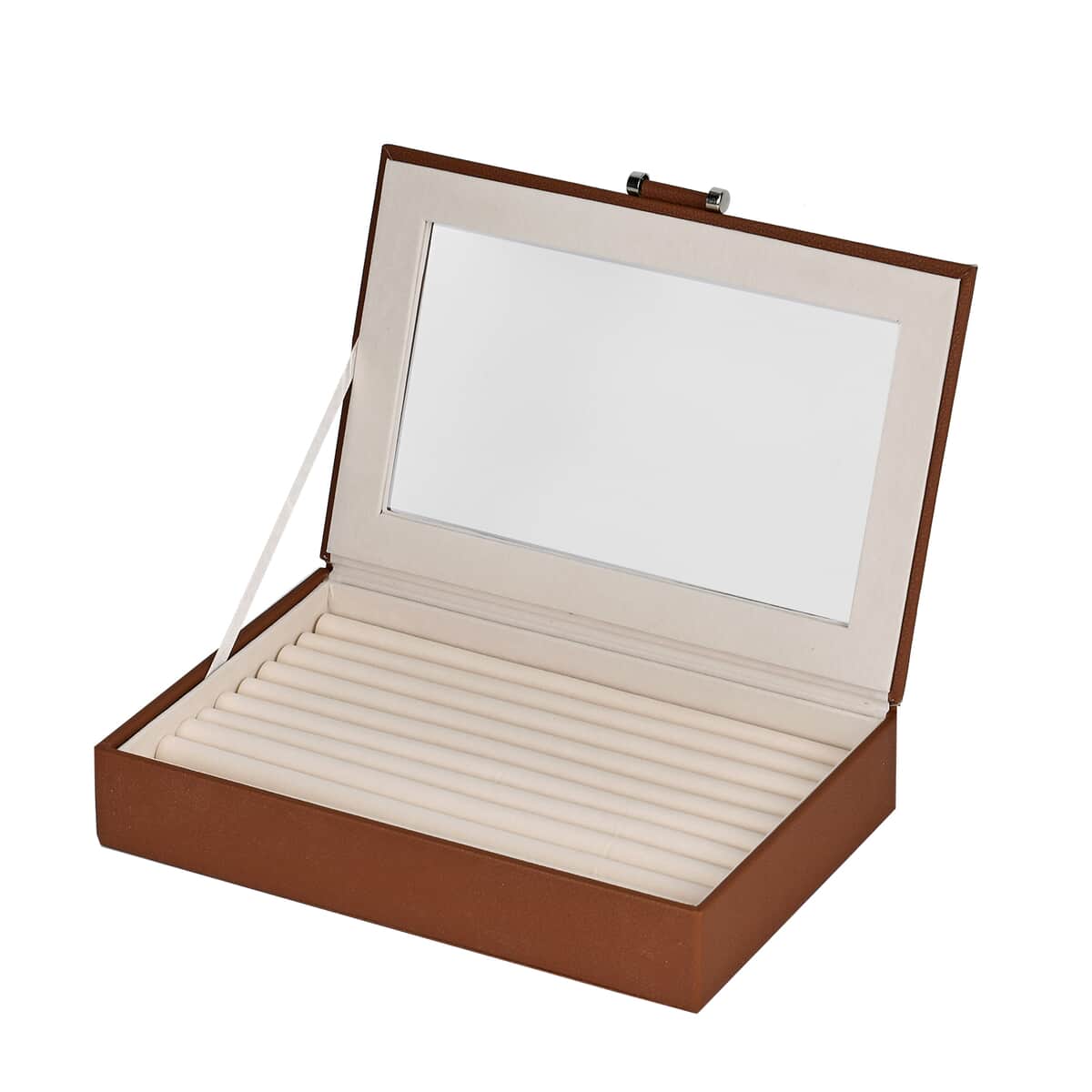 Dark Brown Faux Leather Anti- Tarnish Lining Ring and Earrings Box with Glass Window (Approx 100 Slots) image number 4