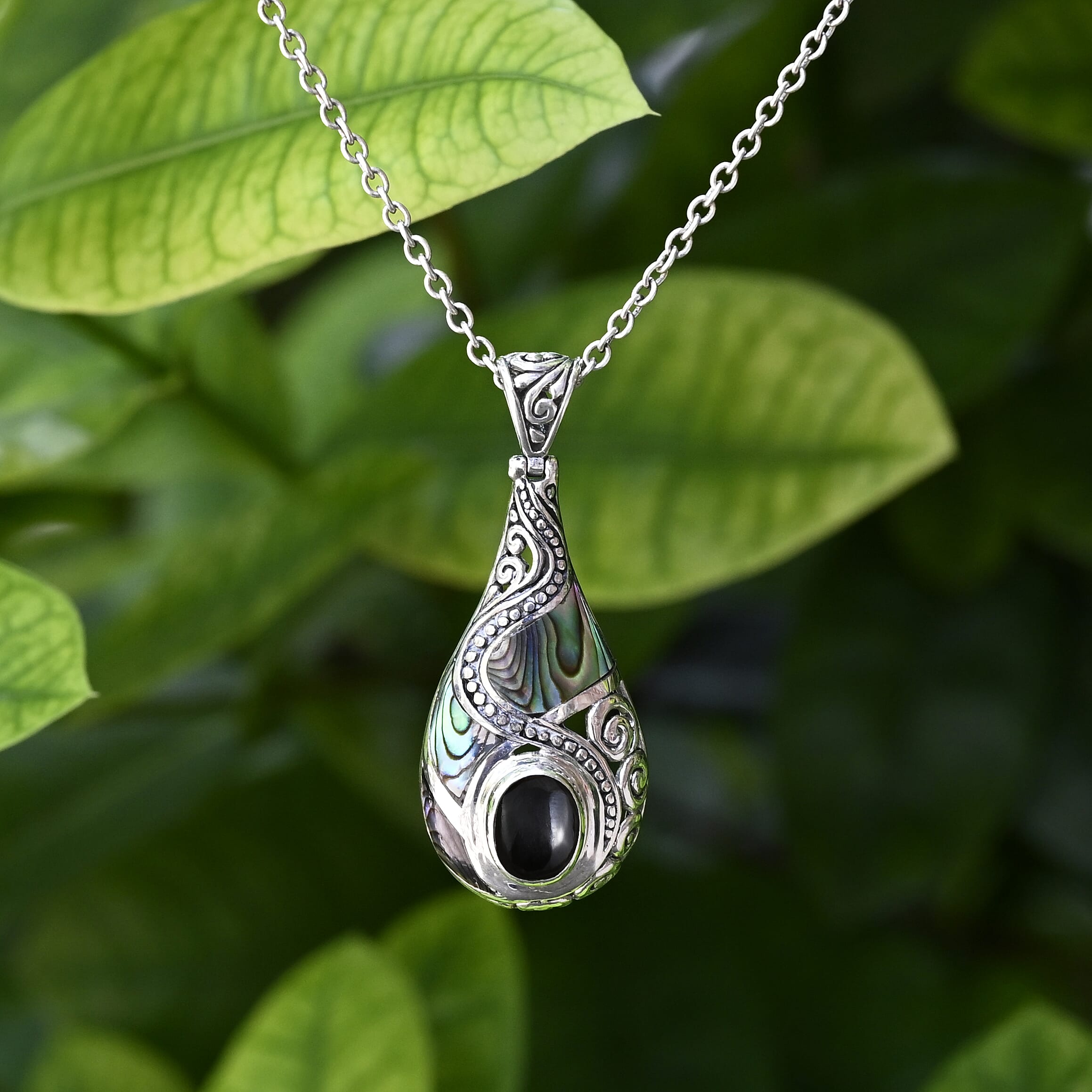 Bali Legacy Black Star and Abalone Shell Pendant in Sterling Silver