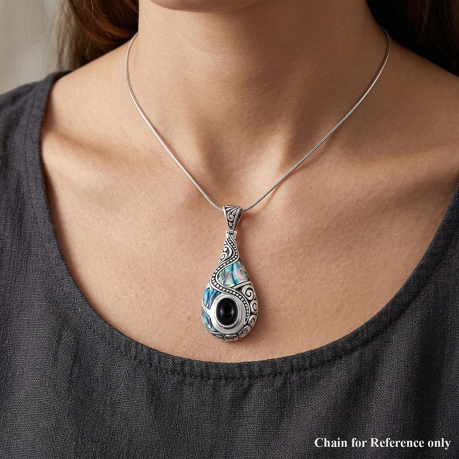 Bali Legacy Black Star and Abalone Shell Pendant in Sterling Silver
