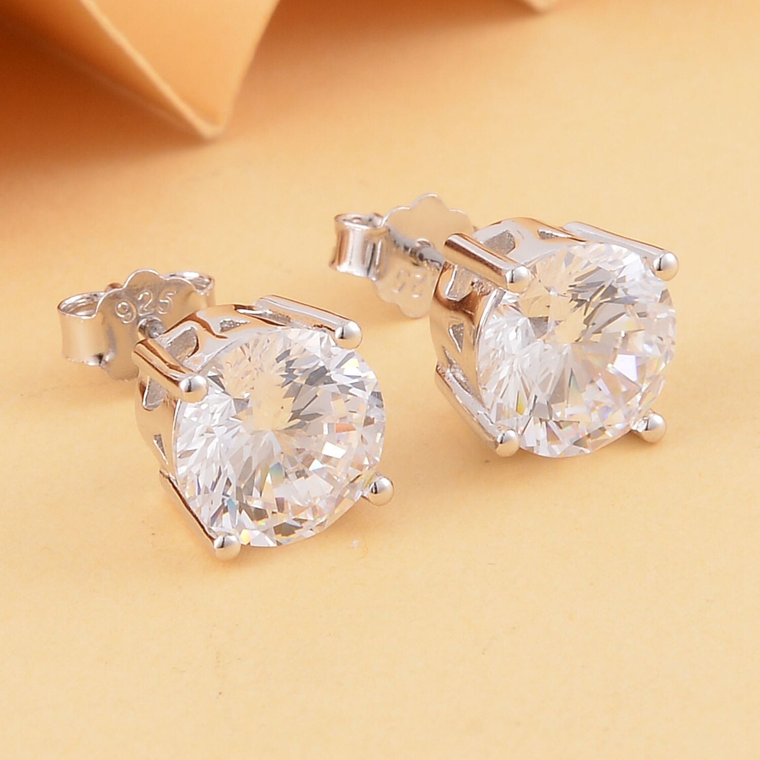Lustro Stella Plum Blossom Cut Finest CZ Stud Earrings in Sterling Silver 6.75 ctw