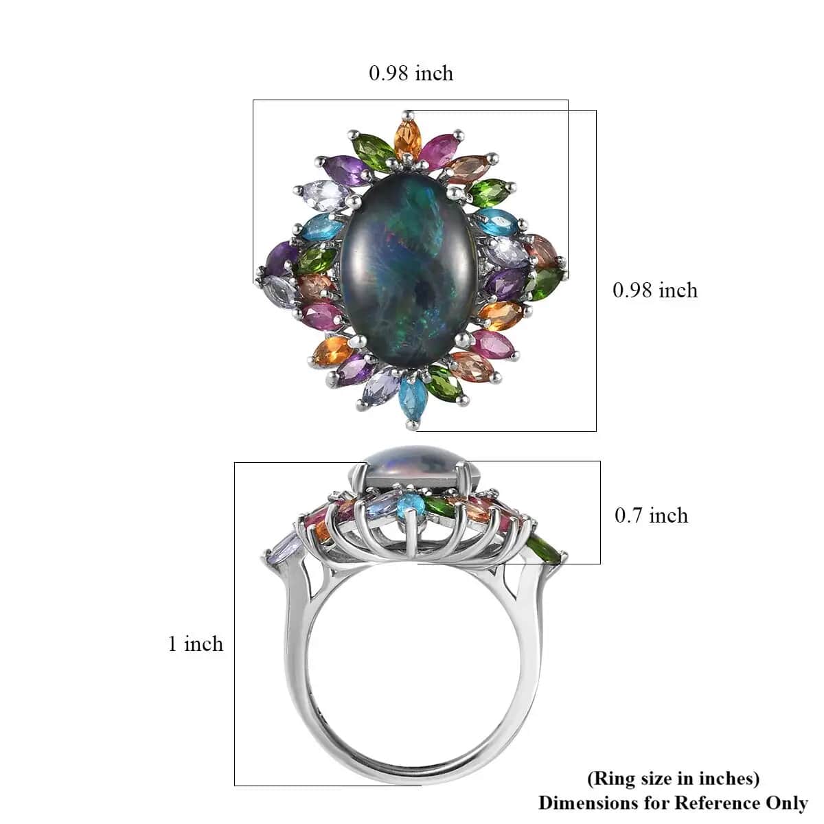 Australian Boulder Opal Triplet, Multi Gemstone Floral Spray Ring in Platinum Over Sterling Silver 5.65 ctw image number 6
