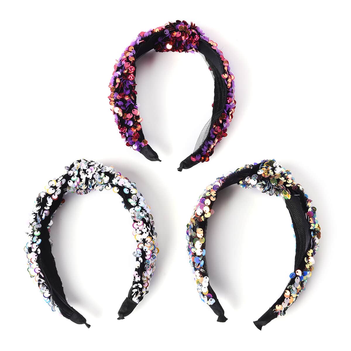 Set of 3 Multi Color Sparkly Wide-Brimmed Headband (5x6.2x1.5) image number 0
