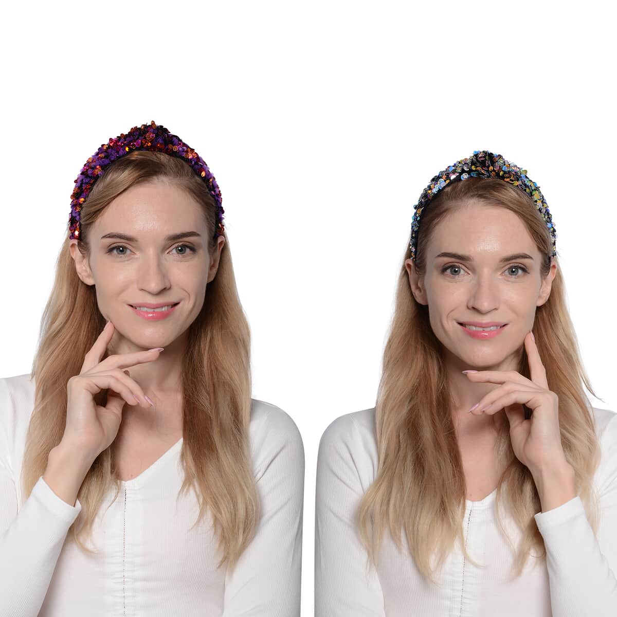 Set of 3 Multi Color Sparkly Wide-Brimmed Headband (5x6.2x1.5) image number 3