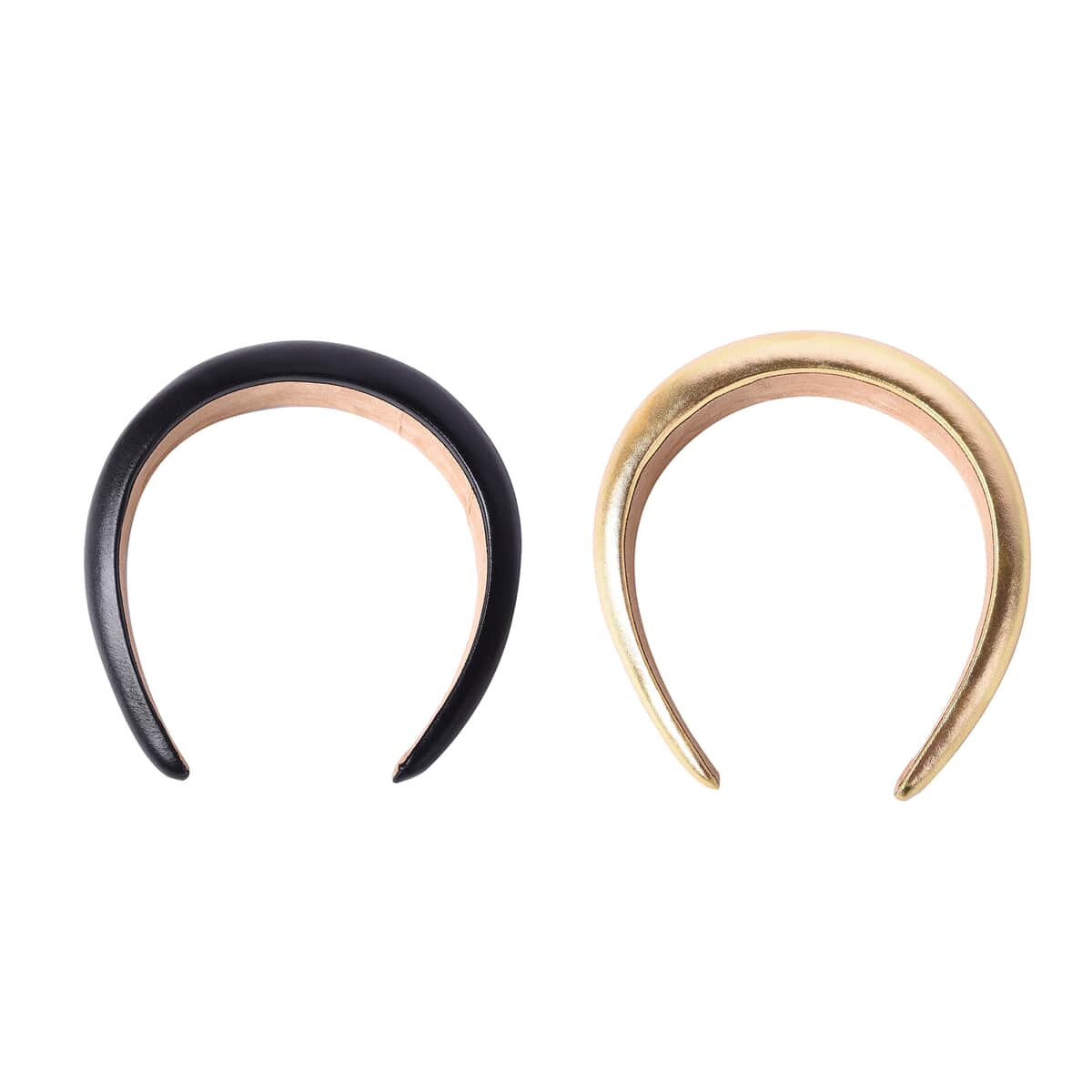 Set of 2 Gold and Black Faux Leather Sponge Hair Hoop image number 0