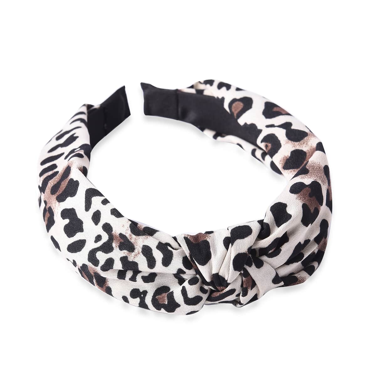 Set of 3 Coffee, Black Leopard and Polka Dot Print Pattern Wide-Brimmed Headband image number 4