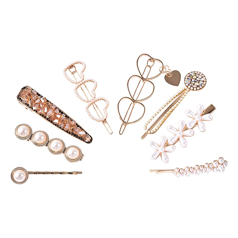 Set of 8 Hair Clips, Crystal Studded Hair Clips, Hair Accessories For Girls And Women, Hair Pins