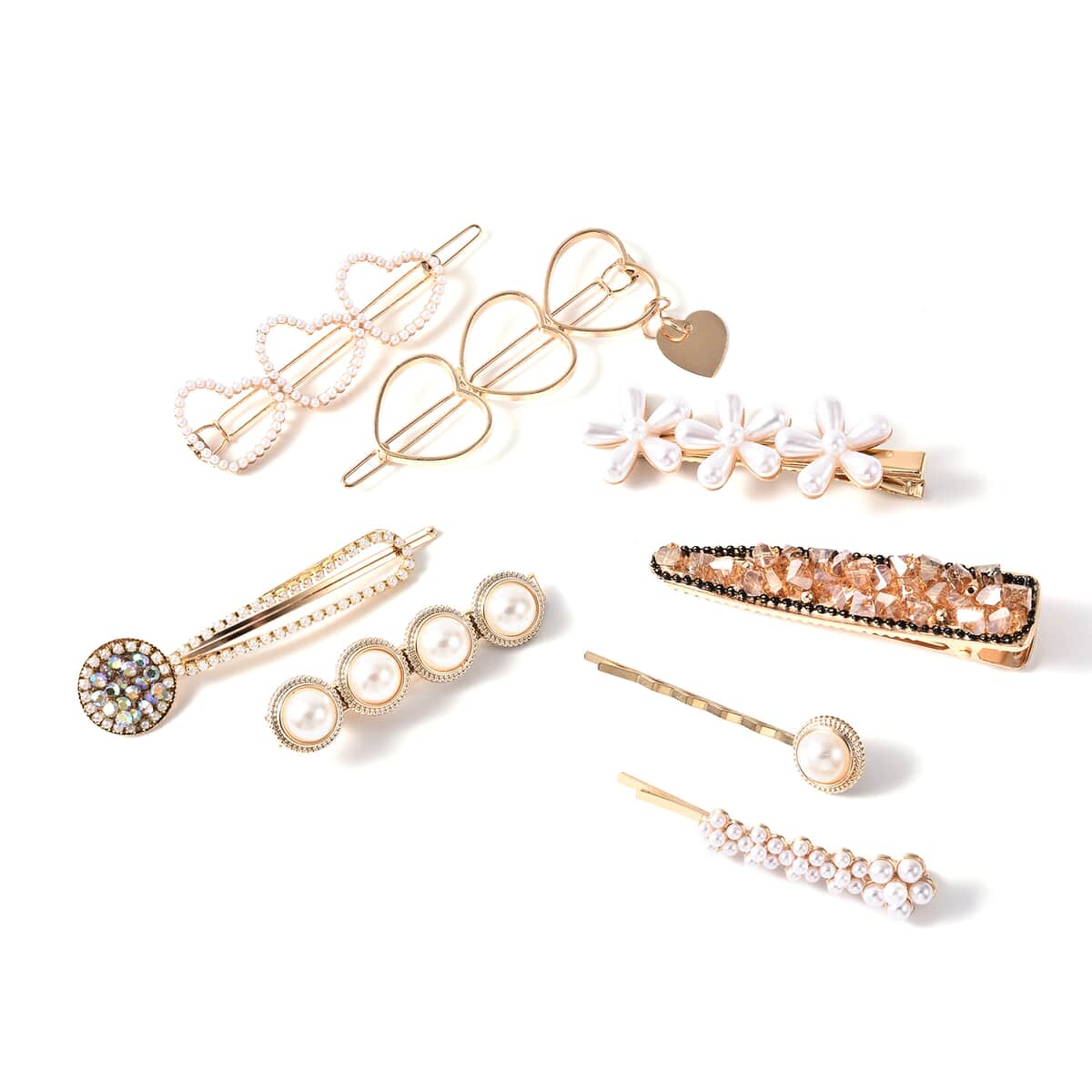 Set of 8 Hair Clips, Crystal Studded Hair Clips, Hair Accessories For Girls And Women, Hair Pins image number 2